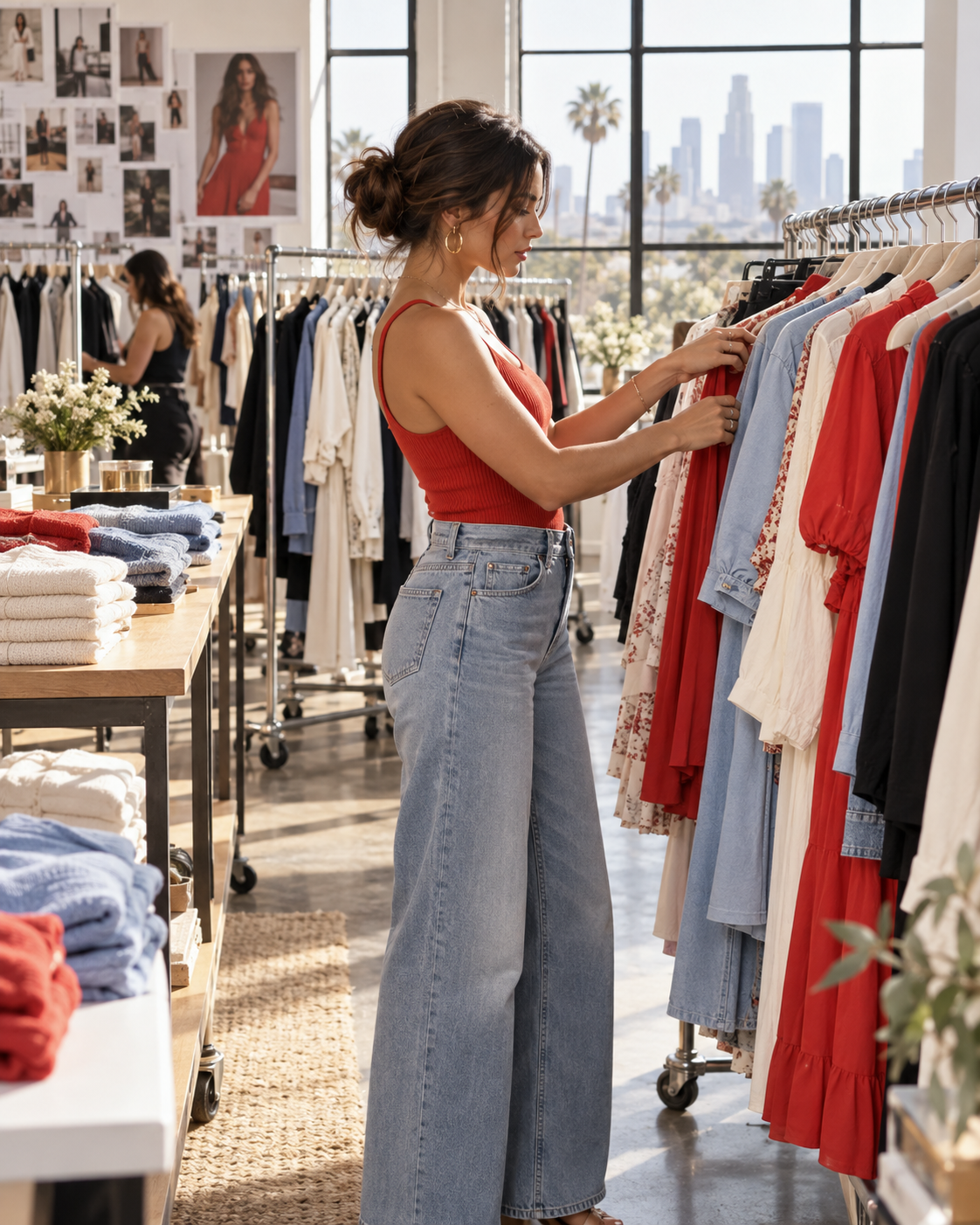 Boutique owner choosing garments in our LA showroom